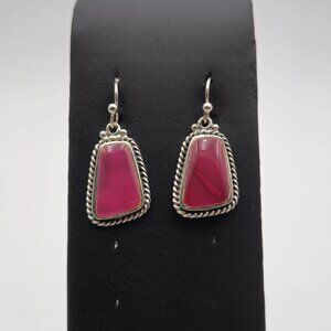Sterling Silver Quality Pink Red Stone Earrings A2033
